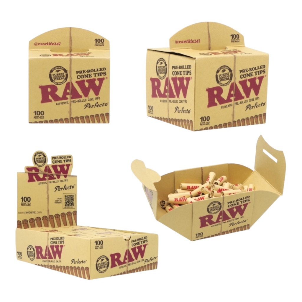 RAW PREROLLED PERFECTO CONICAL TIPS 100CT BOX OF 6