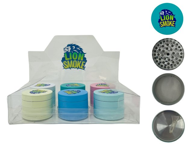 LION SMOKE GLOW IN THE DARK 4 PARTS GRINDER ZNG799 BOX OF 6