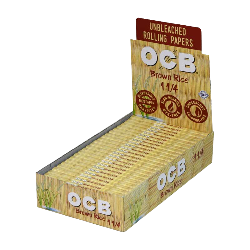 OCB BROWN RICE 1 1/4 UNBLEACHED ROLLING PAPER BOX OF 24