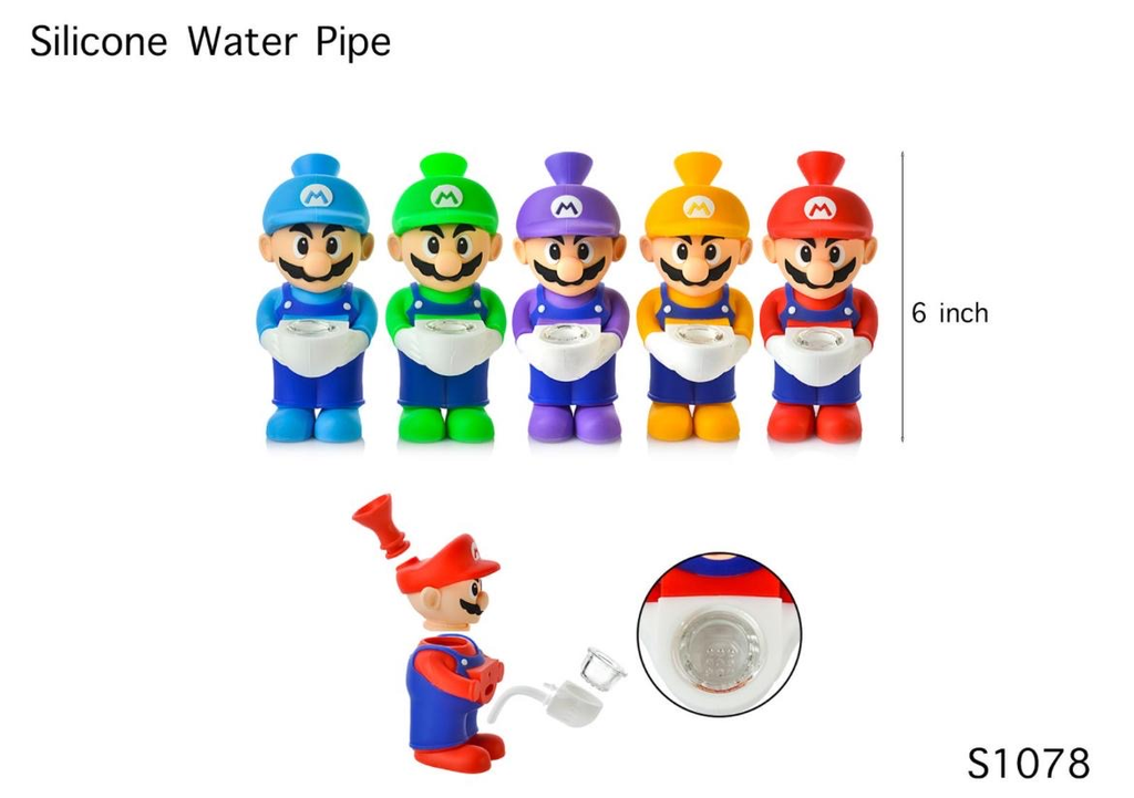 MARIO SILICONE WATER PIPE #RS1078 ASSORTED COLORS