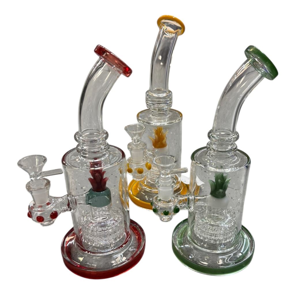PINEAPPLE TRIO GLASS WATER PIPE #LX-10 ASSORTED COLORS