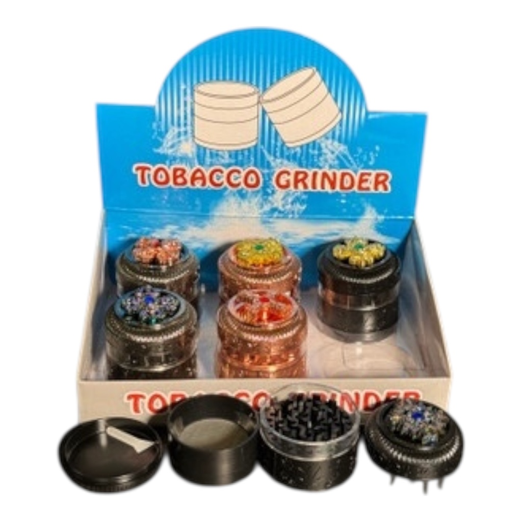 TOBACCO GRINDER WITH EMBLEM ON TOP 4 PARTS #CGD-4-52 BOX OF 6