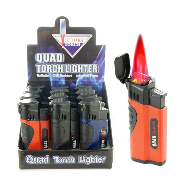 VICTORY TORCH METALLIC TRIPLE TORCH LIGHTERS BOX OF 12