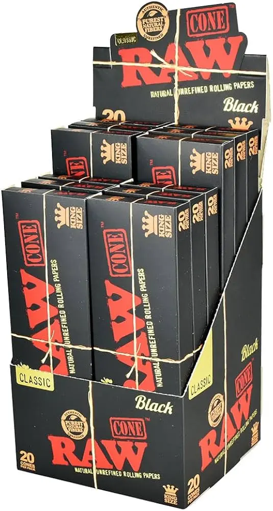 RAW BLACK CLASSIC PRE-ROLL CONES 20CT PER PACK BOX OF 12
