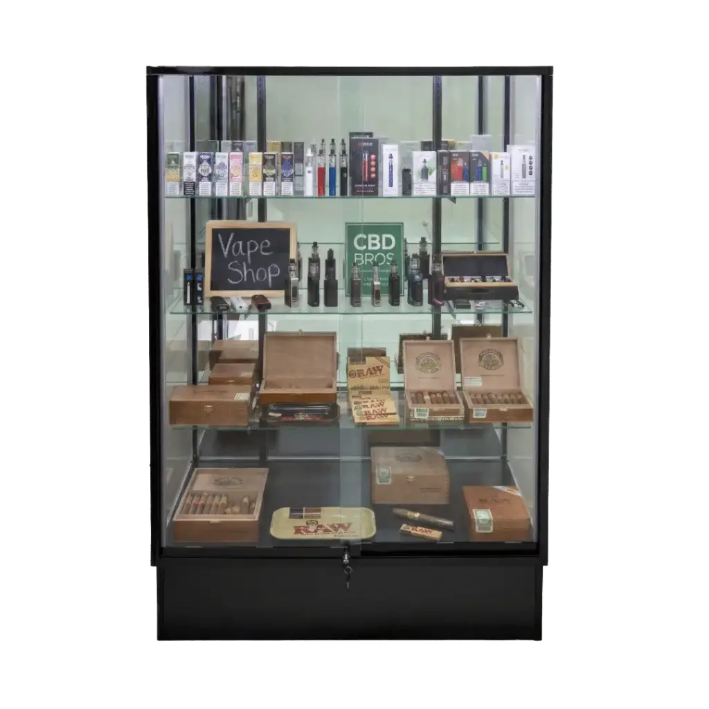 72" Black Smoke Shop Wall Display Case with Mirror Back | Extra Vision