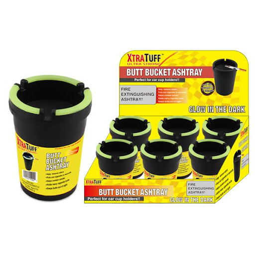 [BUTT-22651] BUTT BUCKET BLACK GLOW IN THE DARK CAR ASHTRAY #30496 BOX OF 6