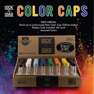 [INTREF01141] LOCK N LOAD CHILLUM 9MM COLORED CAPS BOX OF 48