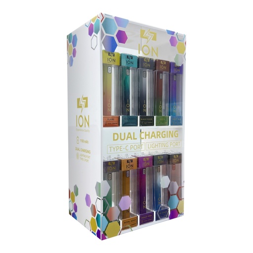 [ION -21925] ION BATTERY 510 THREAD 1100MAH DUAL CHARGE 50CT DISPLAY