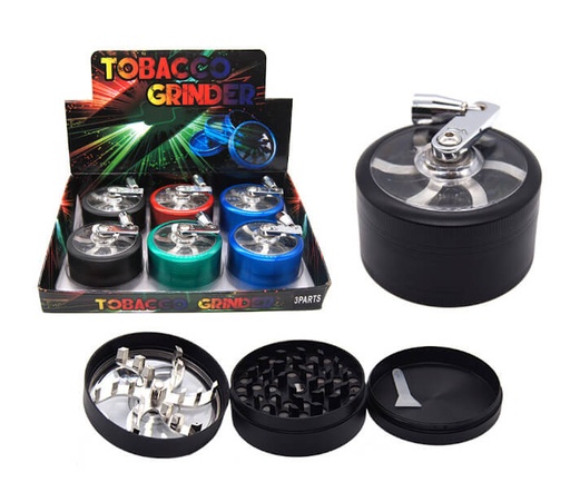 [ITM080621018601] TOBACCO GRINDER MIXED COLOR WITH HAND CRANK 52MM 3 PARTS GR071-3-52 BOX OF 6