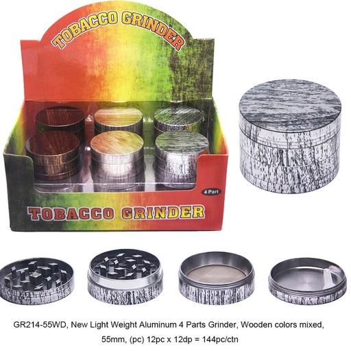 [ITM090621018631] TOBACCO GRINDER WOOD DESIGN 4 PARTS GR214-55WD BOX OF 12