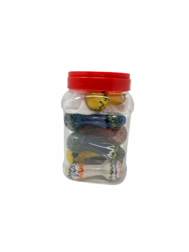 [ITM150121015763] GLASS HAND PIPES 4" DICRO 12CT JAR