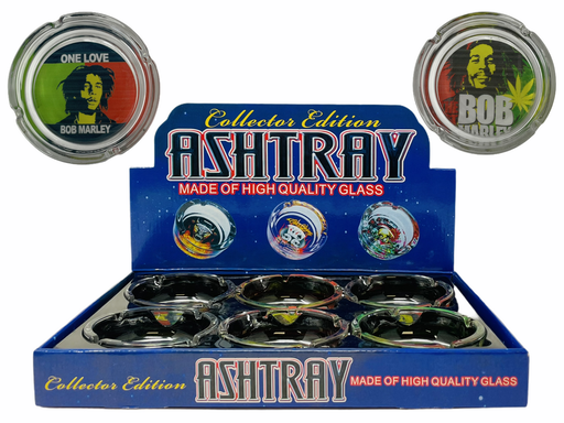 [ITM170621018734] BOB MARLEY GLASS ASHTRAY ASSORTED DESIGNS BOX OF 6
