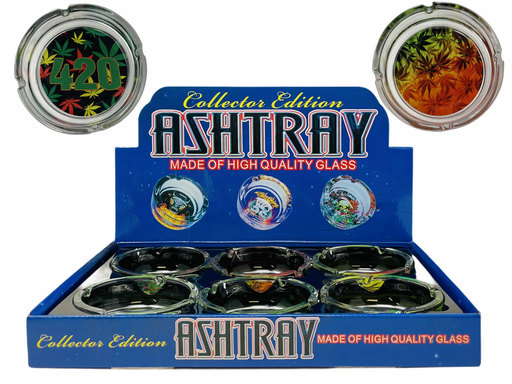 [ITM170621018735] LEAF GLASS ASHTRAY ASSORTED DESIGNS BOX OF 6