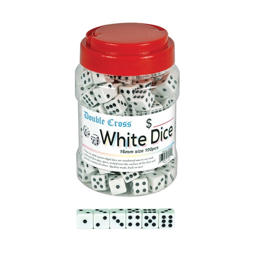 [ITM23062084008400] DOUBLE CROSS WHITE DICE 16MM 100CT