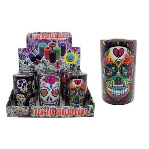 [ITM23062089718971] PLASTIC SEALED CAN FLORAL SKULL 6CT