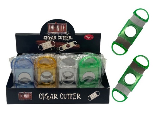 [ITM241021021336] INFINITE PLASTIC CIGAR CUTTER COLORFUL BOX OF 24 #040K