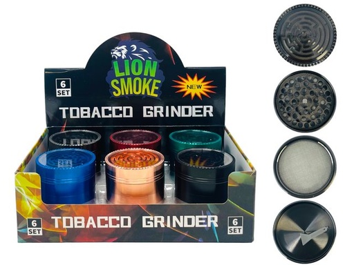 [LION-07277] LION SMOKE 4 PARTS TOBACCO GRINDER MAZE ON TOP #LS44255 BOX OF 6