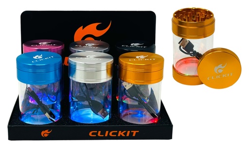 [PALP-25820] CLICKIT LED GRINDER WITH GLASS JAR 4 PARTS #MG-114 BOX OF 6