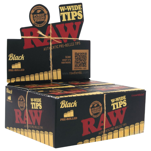 [RAW -17608] RAW BLACK W-WIDE PRE-ROLLED TIPS 18CT BOX OF 20