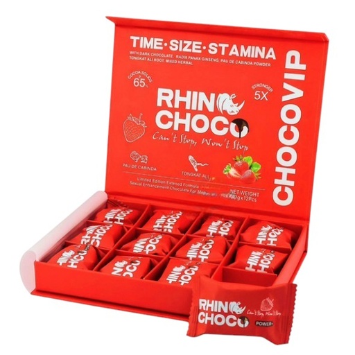 [RED -26937] RED RHINO CHOCO VIP SEXUAL ENHANCEMENT CHOCOLATE STRAWBERRY 10G BOX OF 12