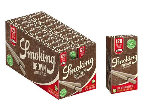 [SMOK-26961] SMOKING ULTRA SLIM BROWN PRE CUT PAPER FILTERS 14MM X 5.7MM 120CT BOX OF 20