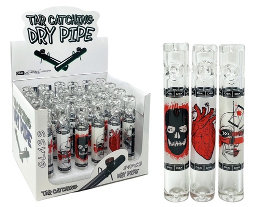 [TAR -19319] D&K DENGKE GLASS TAR CATCHING DRY PIPE #DK8374 ASSORTED DESIGNS BOX OF 24