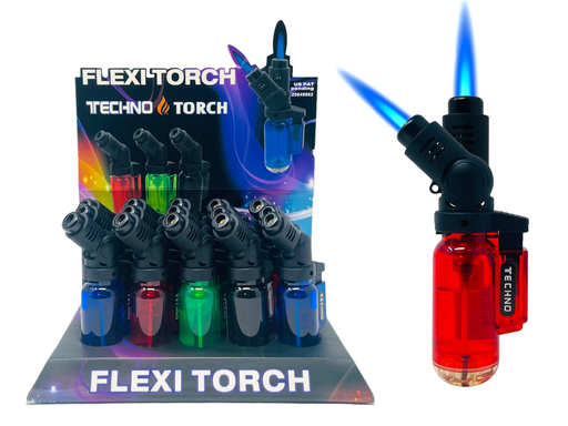 [TECH-06108] TECHNO TORCH #00169T TRANSPARENT FLEXIBLE TORCH LIGHTER BOX OF 15