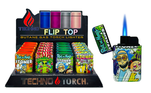 [TECH-19189] TECHNO TORCH #19607-STO2 STONER DESIGN FLIP TOP TORCH LIGHTERS BOX OF 20