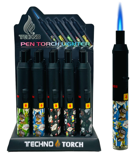 [TECH-25912] TECHNO TORCH #19132-WS WELCOME TO LAS VEGAS DESIGN PEN TORCH LIGHTERS BOX OF 15
