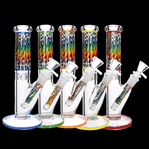 [Temp-HAM-000573] 10" WIG WAG STRAIGHT TUBE GLASS BONG MWP-168-S ASSORTED COLORS
