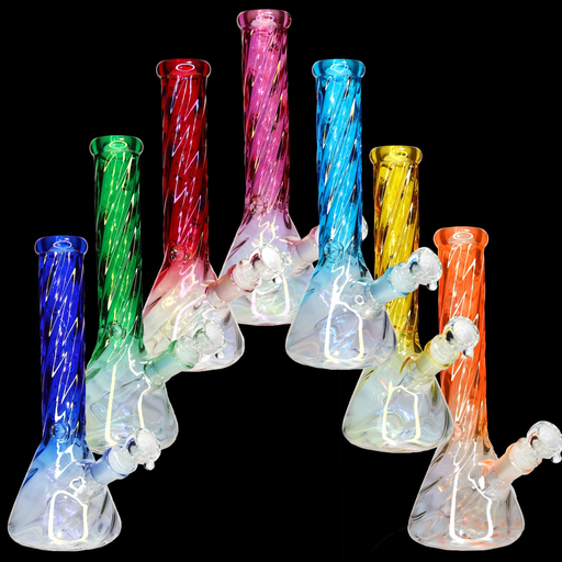 [Temp-HAM-000587] 12" TWIST GLASS FANCY BEAKER BONG MWP-182 ASSORTED COLORS