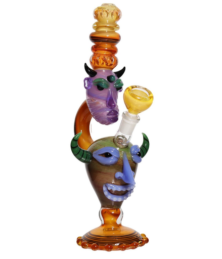 [Temp-HAM-000590] 13" GLASS BUBBLER FANCY DEVIL SMILE ASSORTED COLORS