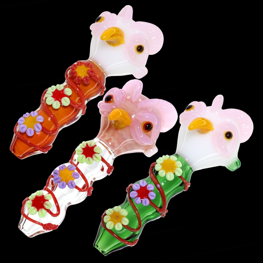 [Temp-HAM-000619] 5" OWL FLOWER BODY GLASS HAND PIPE ASSORTED COLORS