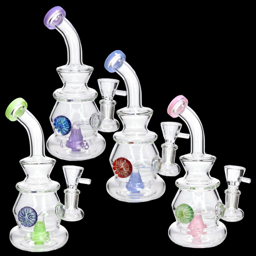 [Temp-HAM-000686] 8" CLEAR COLOR TOP GLASS BONG 2 MWP-196 ASSORTED COLORS