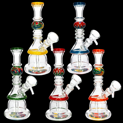 [Temp-HAM-000705] 9" CRAZY WIG WAG GLASS BONG MWP-129 ASSORTED COLORS