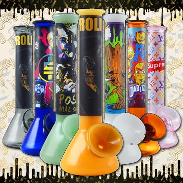 [Temp-HAM-001060] BEAKER WATER PIPE GLASS 2 IN 1 HAND PIPE & HONEY STRAW