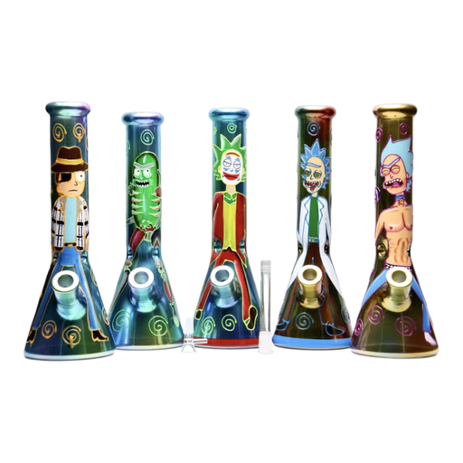 [Temp-HAM-001301] CHARACTERS GLOW IN DARK 7MM WATER PIPE 14” ASSORTED DESIGNS #6333790