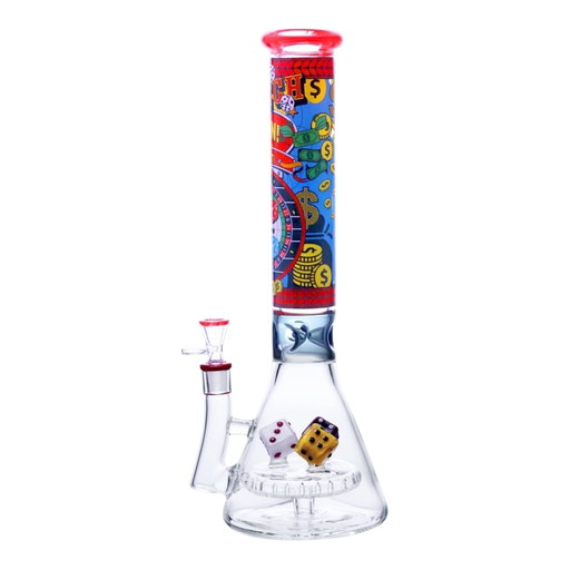 [Temp-HAM-001326] CHEECH DICE THEMED VIBRANT CASINO BEAKER 15" GLASS WATER PIPE #CHE-375