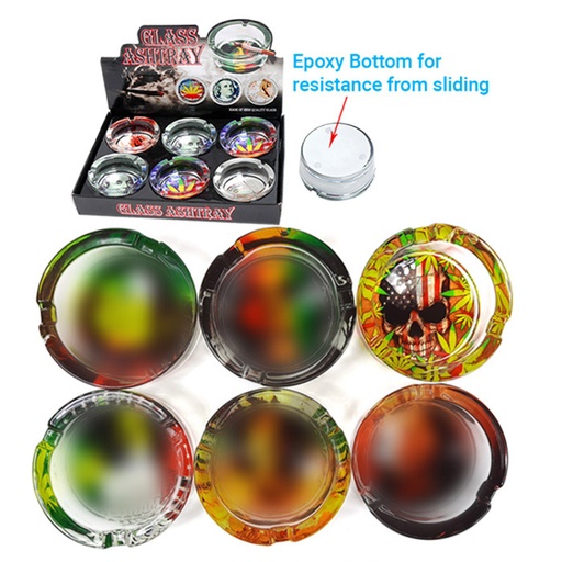 [Temp-HAM-001691] DOUBLE CROSS ROUND GLASS ASHTRAY BOB MARLEY DESIGN BOX OF 6