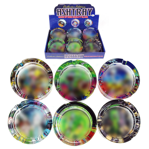 [Temp-HAM-004233] ROUND METALLIC GLASS ASHTRAY RICK AND MORTY DESIGN BOX OF 6