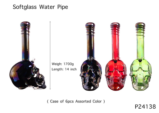 [Temp-HAM-004346] SKULL STORM SOFT GLASS 14" WATER PIPE #GP24138 ASSORTED COLORS
