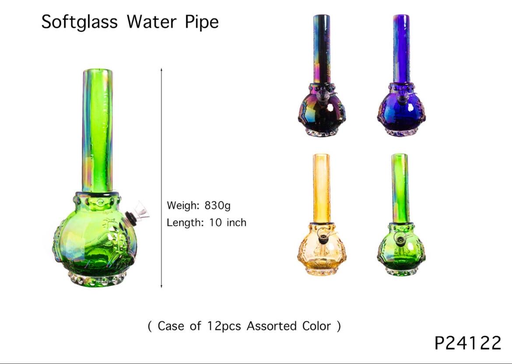 [Temp-HAM-004496] SOFT GLASS WATER PIPE 10" #GP24122 ASSORTED COLORS
