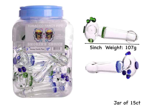 [Temp-HAM-004663] TOBACCO FANCY PIPE 5" GLASS HONEY COMB HAND PIPE 15CT JAR
