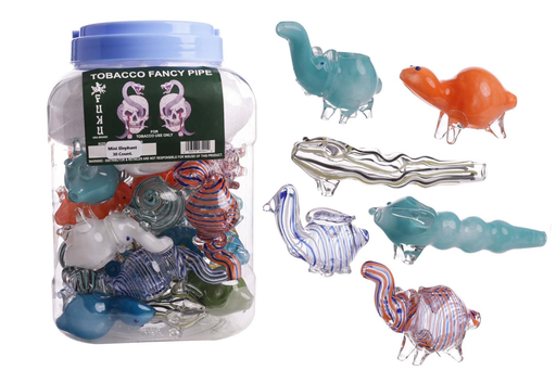 [Temp-HAM-004666] TOBACCO FANCY PIPE MIX ANIMALS GLASS PIPE 30CT JAR