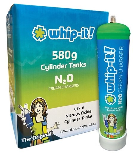 [WHIP-13423] WHIP IT CYLINDER TANK NITROUS OXIDE CREAM CHARGER 580G BOX OF 6
