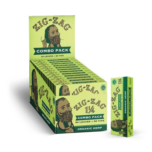 [ZIG -20732] ZIG ZAG ORGANIC HEMP 1 1/4 COMBO PACK LEAVES + TIPS 50CT BOX OF 24