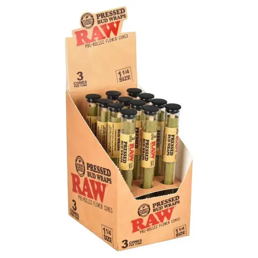 RAW PRESSED BUD WRAP PRE-ROLLED CONES BOX OF 12