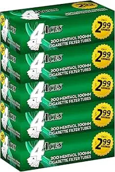 4 Aces Menthol Cigarette Filter Tubes 100s PP 2.99 200ct Box