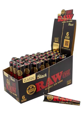 RAW BLK CONE 1 1/4 6CONES/PCK 