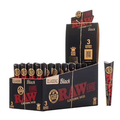 RAW BLACK KING SIZE 3CONES/PCK  96/BOX